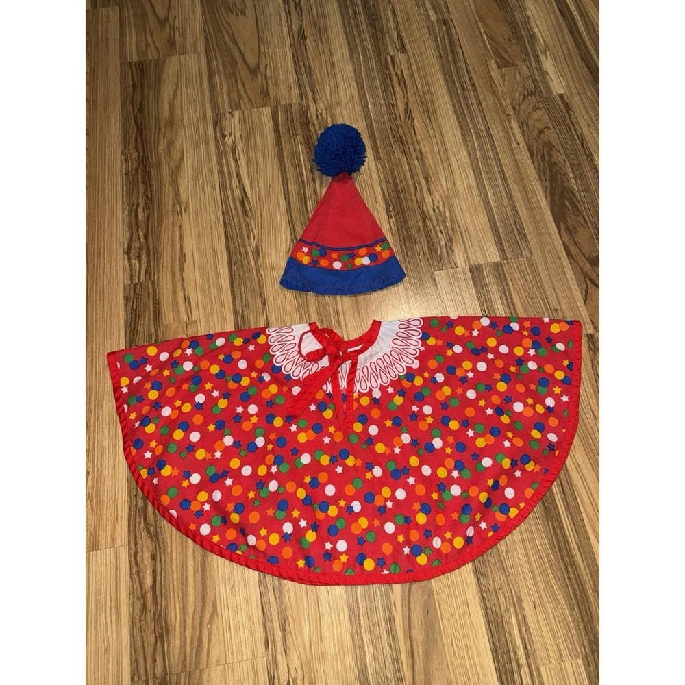 Vintage Handmade Kids Clown Costume Ruff Cape Hat Rainbow Polka Dots Stars - Picture 2 of 4